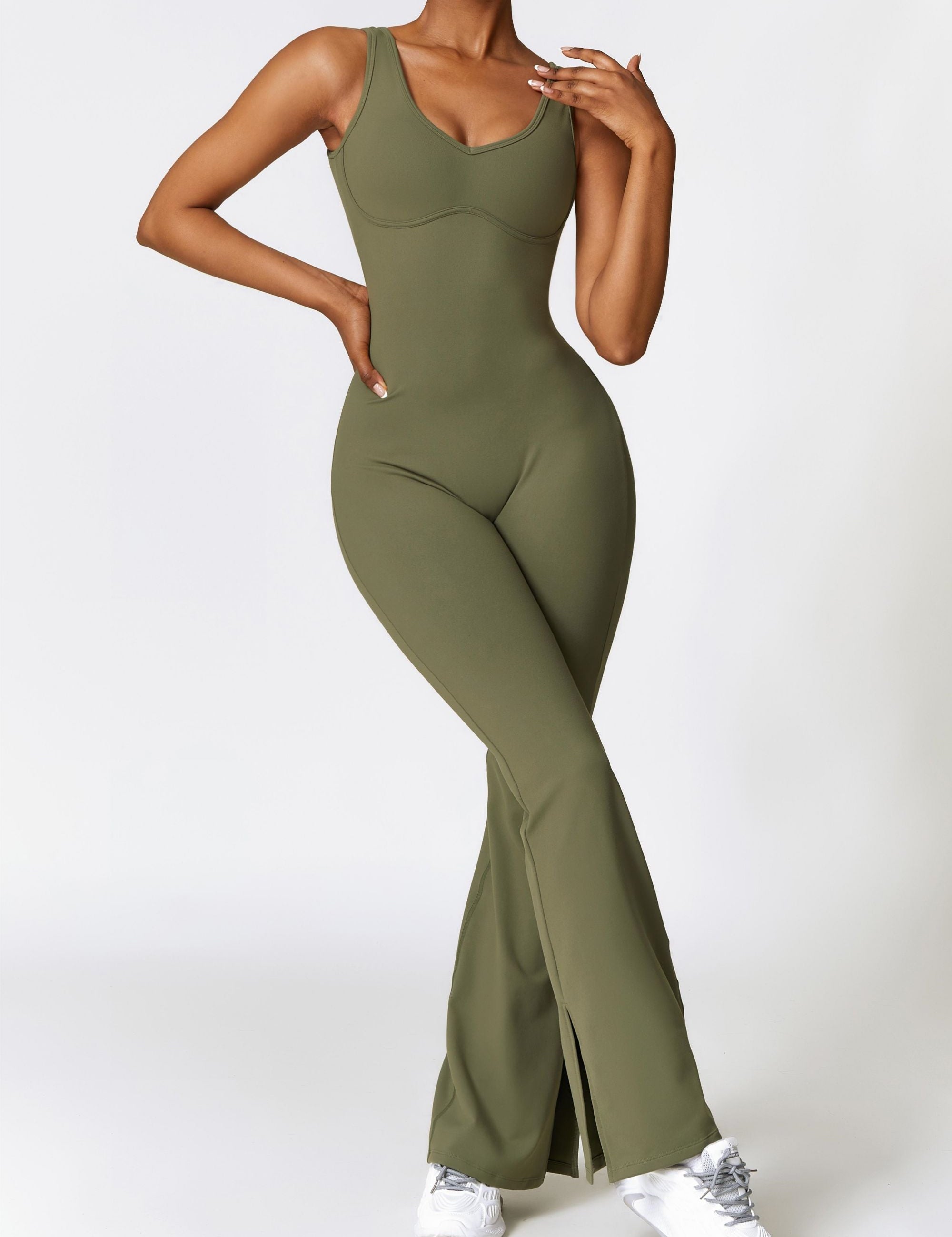 Scoop Neck Backless Flared Jumpsuit by bornfocus