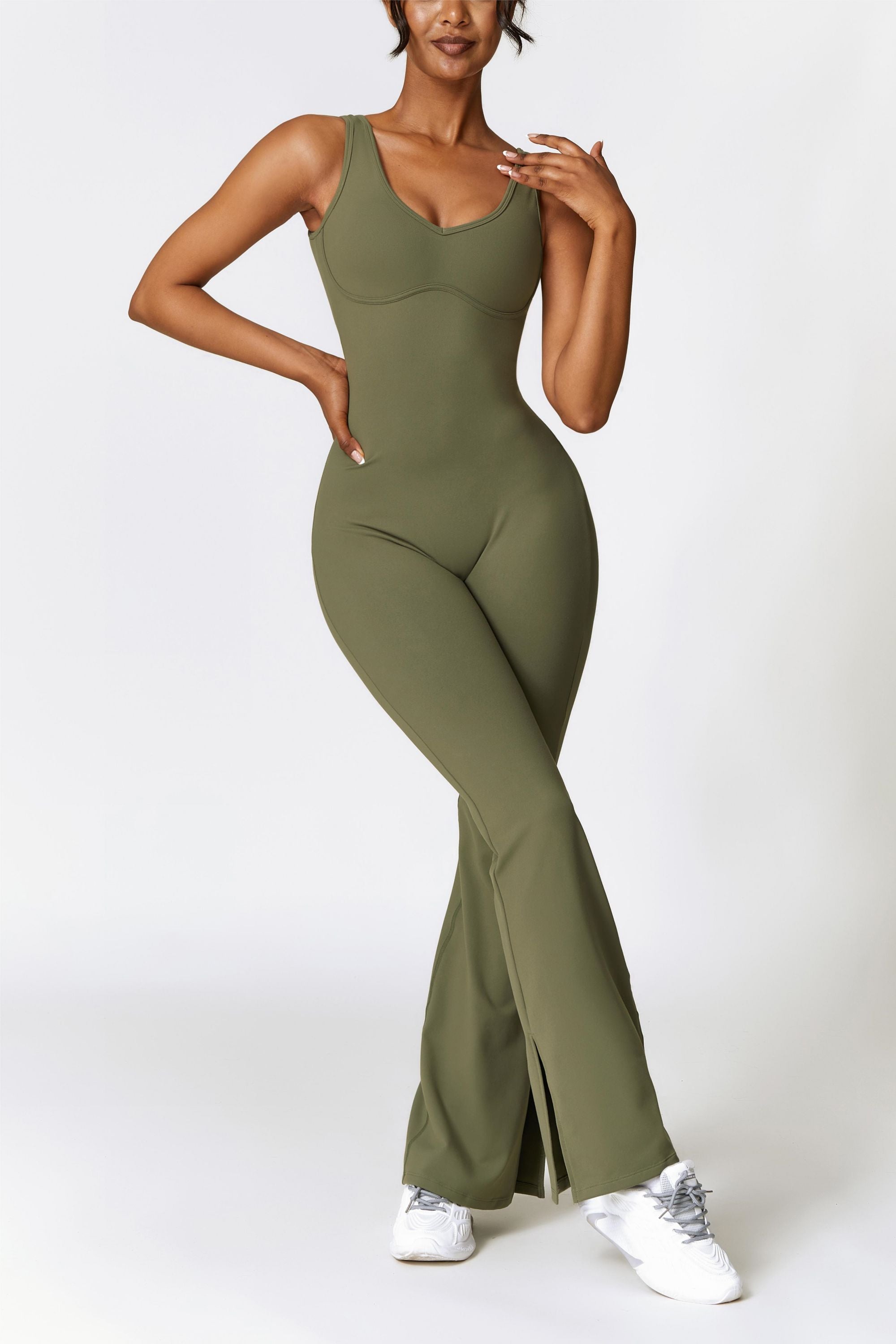 Scoop Neck Backless Flared Jumpsuit by bornfocus