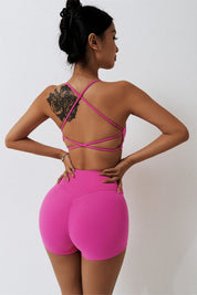 Scoop Neckline Crossover Strappy Sports Bra by bornfocus