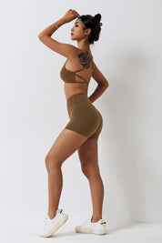 Scoop Neckline Crossover Strappy Sports Bra by bornfocus