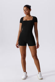 Sculpted Square Neck Short Sleeve Shortsie by bornfocus