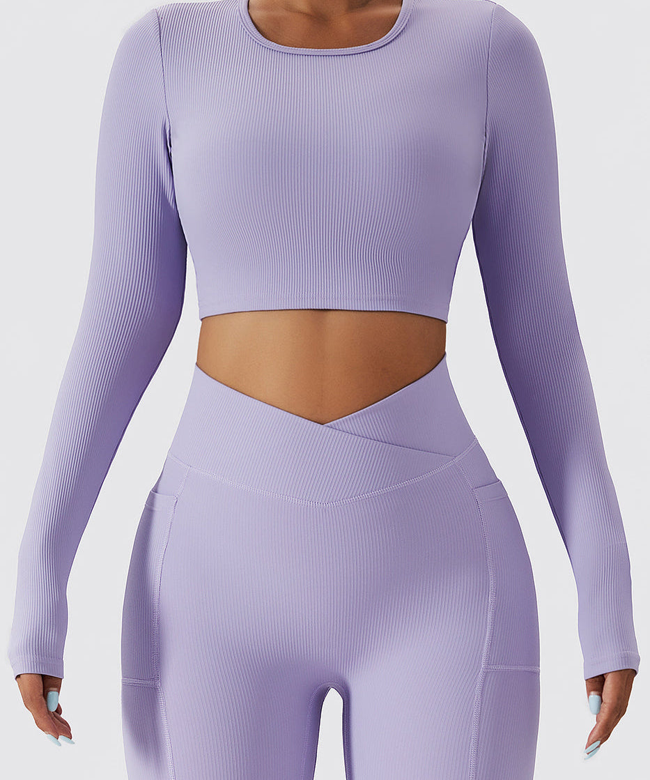 Seamless Backless Crop Long Sleeve Top by bornfocus