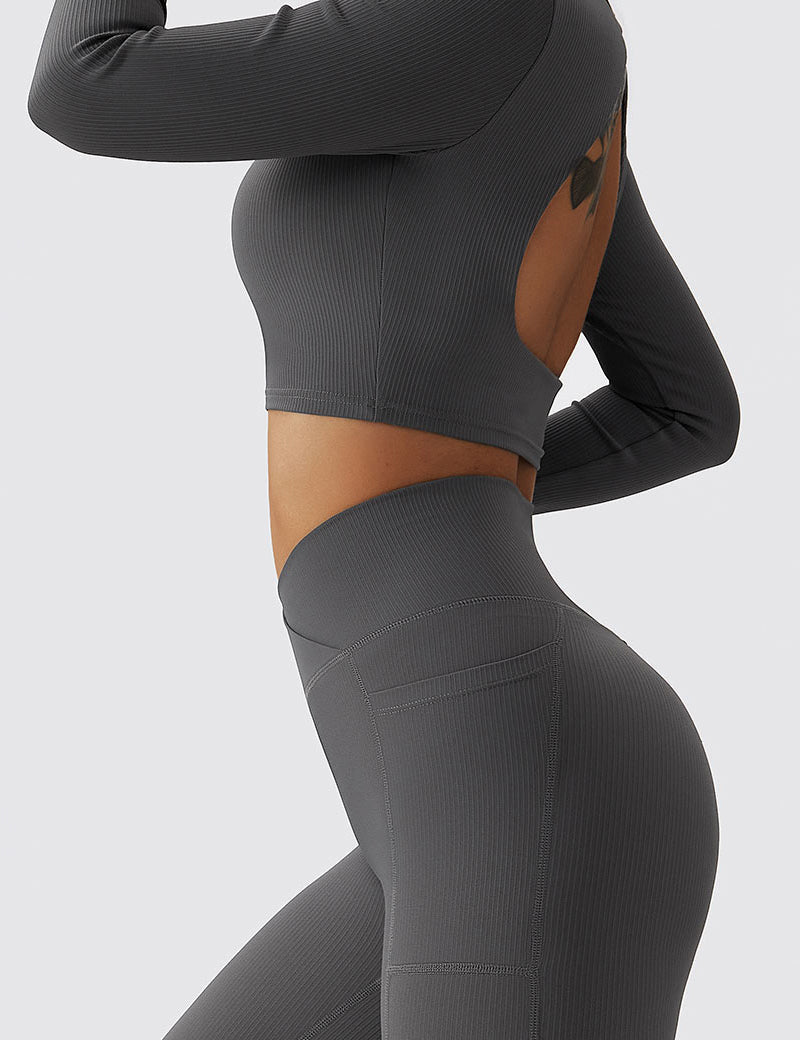 Seamless Backless Crop Long Sleeve Top by bornfocus