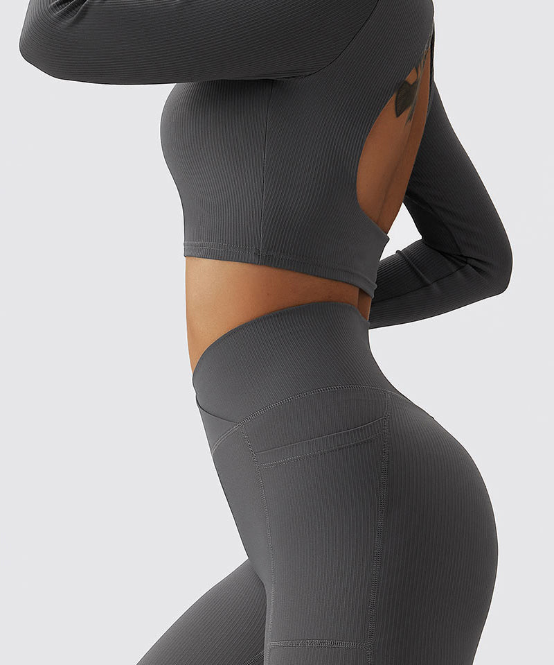 Seamless Backless Crop Long Sleeve Top by bornfocus