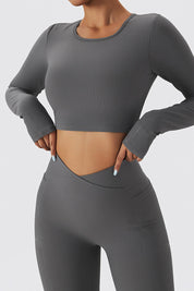 Seamless Backless Crop Long Sleeve Top by bornfocus