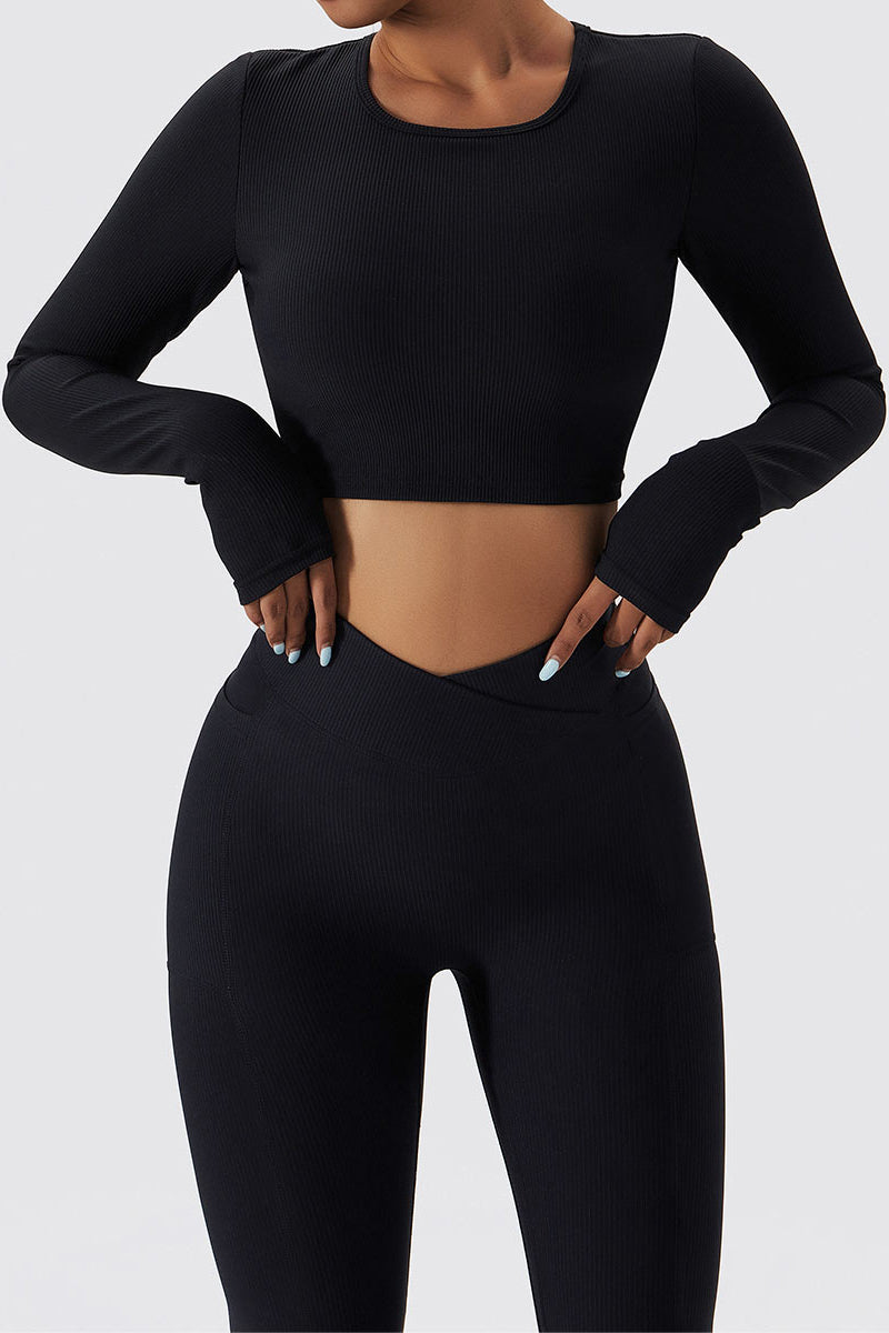 Seamless Backless Crop Long Sleeve Top by bornfocus