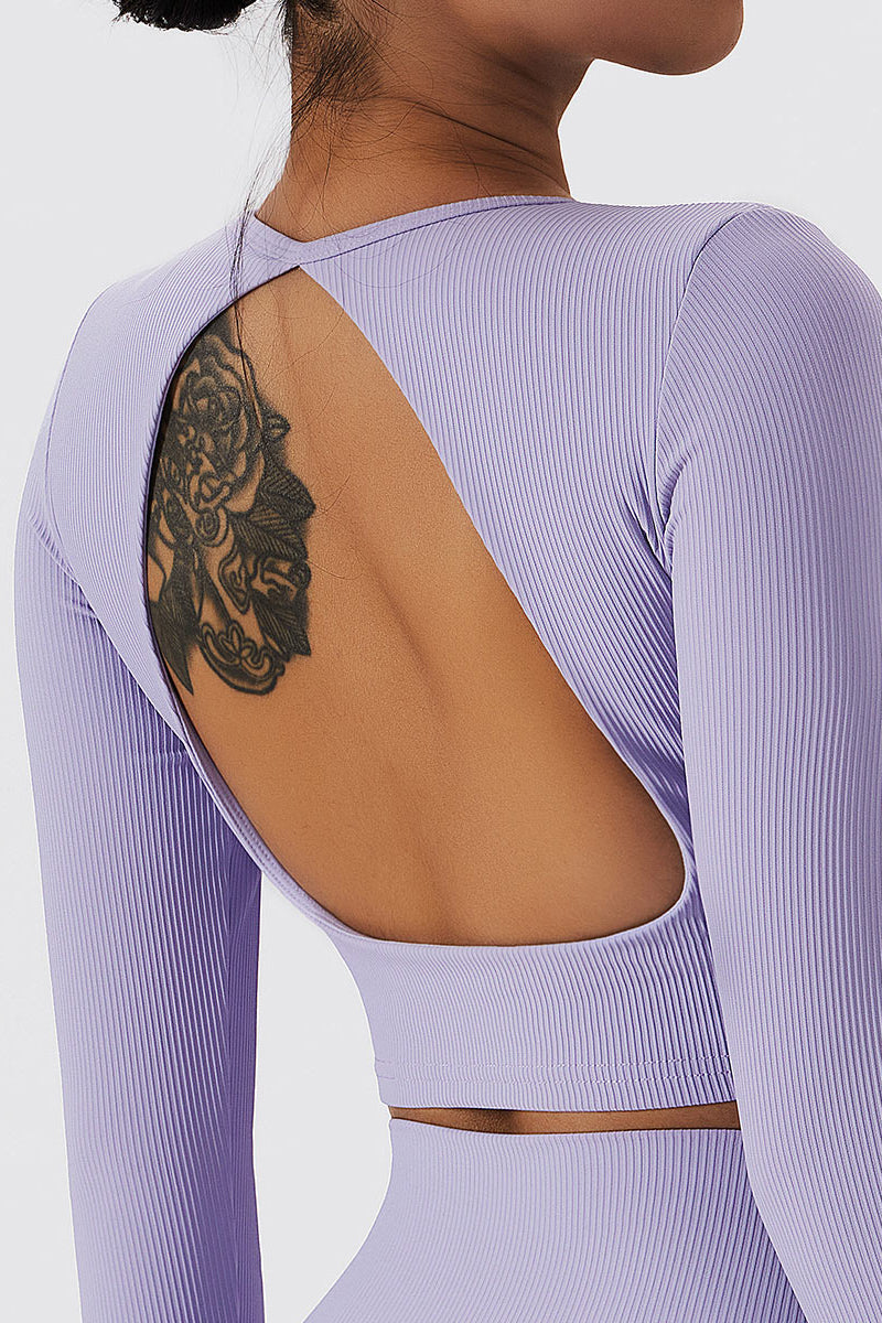 Seamless Backless Crop Long Sleeve Top by bornfocus