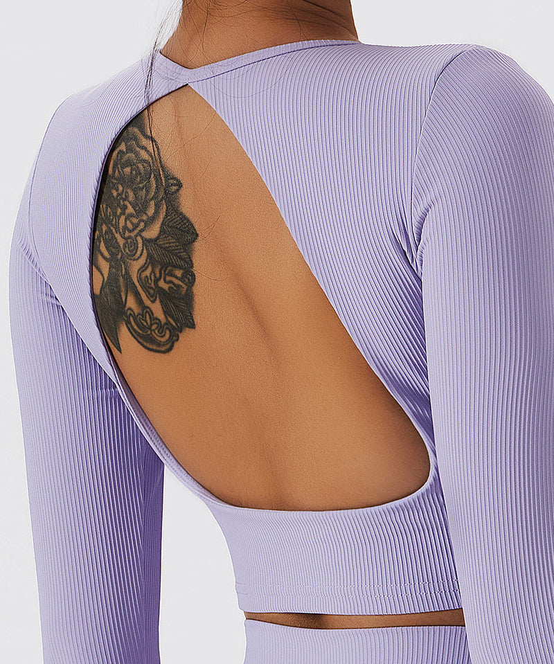 Seamless Backless Crop Long Sleeve Top by bornfocus