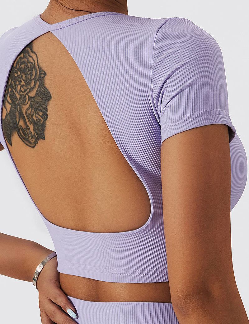 Seamless Backless Crop Short Sleeve Top by bornfocus