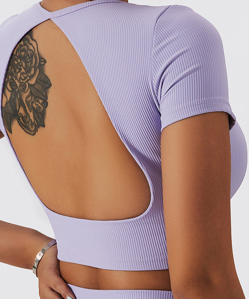 Seamless Backless Crop Short Sleeve Top by bornfocus