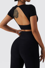 Seamless Backless Crop Short Sleeve Top by bornfocus