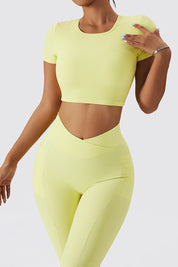 Seamless Backless Crop Short Sleeve Top by bornfocus