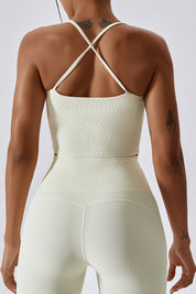 Seamless Ribbed Cross Back Sports Bra by bornfocus