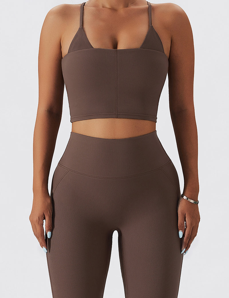 Seamless Ribbed Cross Back Sports Bra by bornfocus