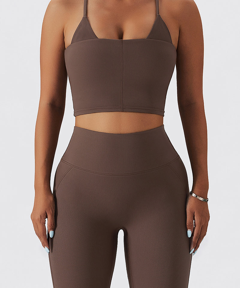 Seamless Ribbed Cross Back Sports Bra by bornfocus