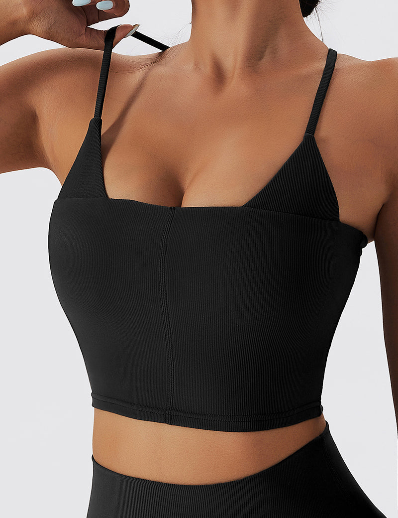 Seamless Ribbed Cross Back Sports Bra by bornfocus