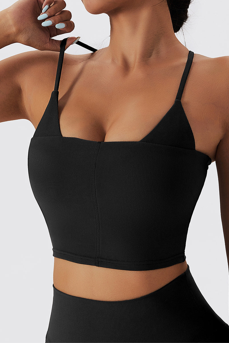 Seamless Ribbed Cross Back Sports Bra by bornfocus