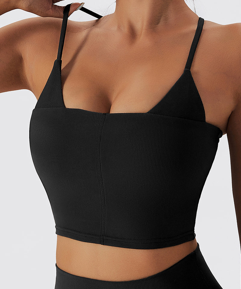 Seamless Ribbed Cross Back Sports Bra by bornfocus