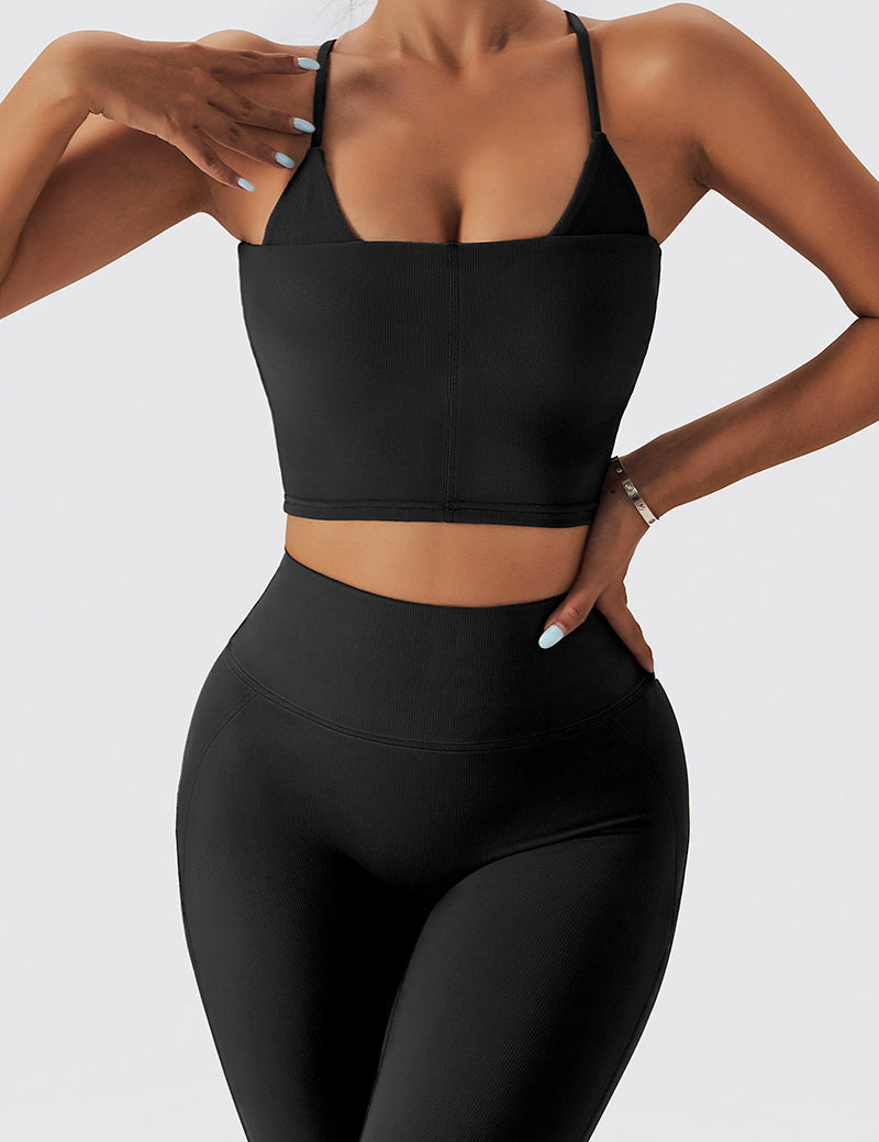 Seamless Ribbed Cross Back Sports Bra by bornfocus