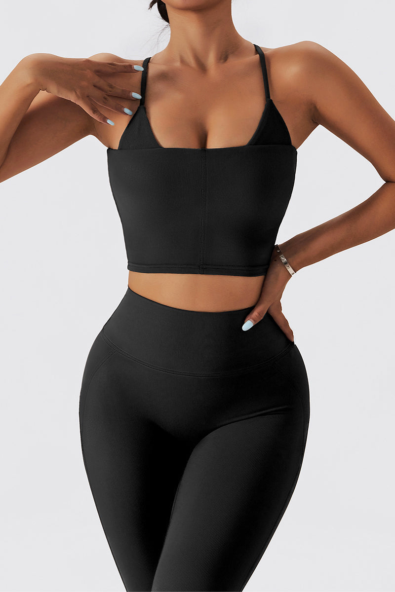 Seamless Ribbed Cross Back Sports Bra by bornfocus