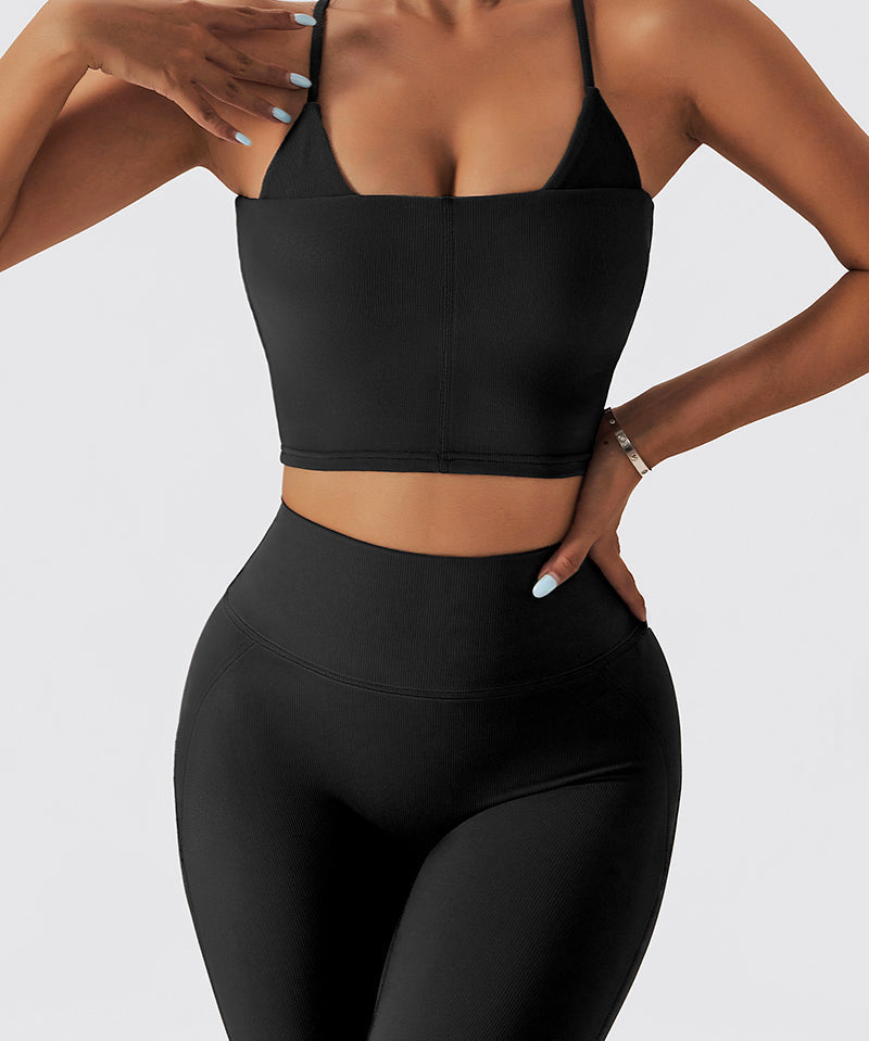 Seamless Ribbed Cross Back Sports Bra by bornfocus