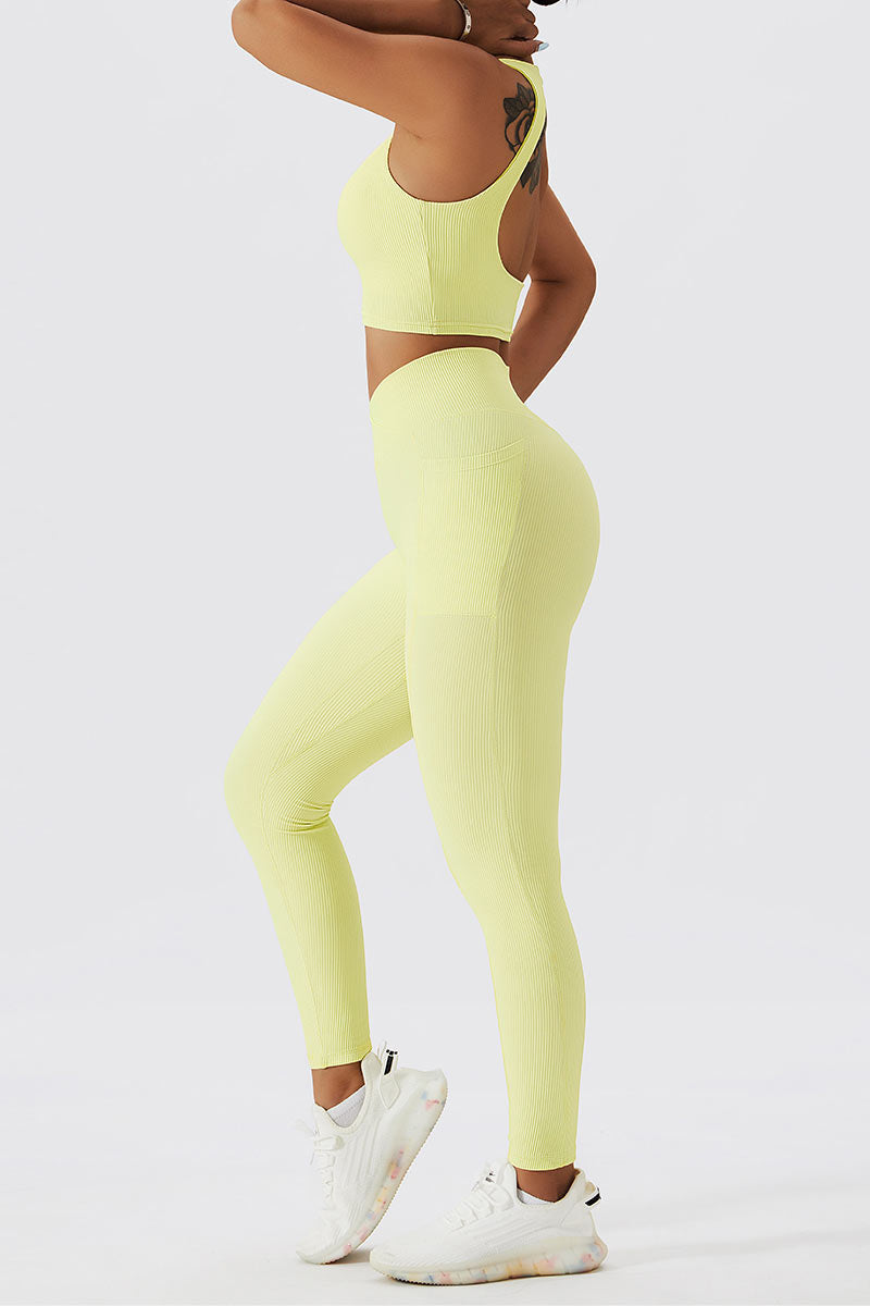 Ribbed V-Cross Leggings with Pockets by bornfocus