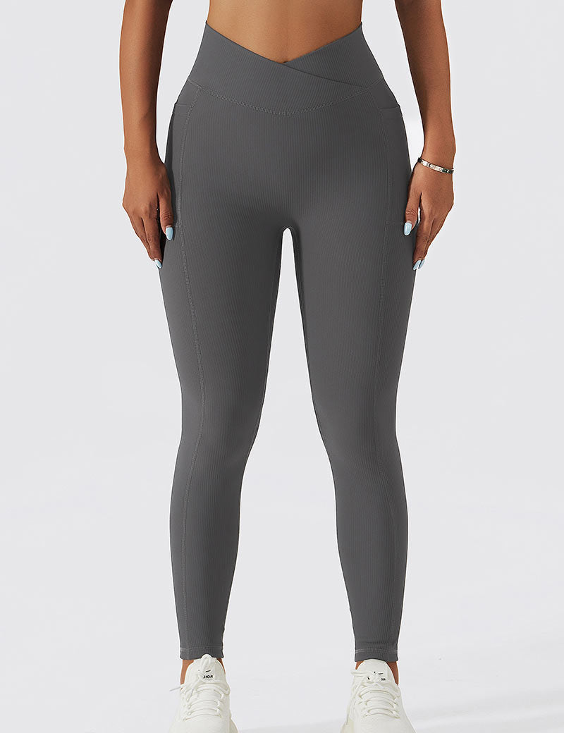 Ribbed V-Cross Leggings with Pockets by bornfocus