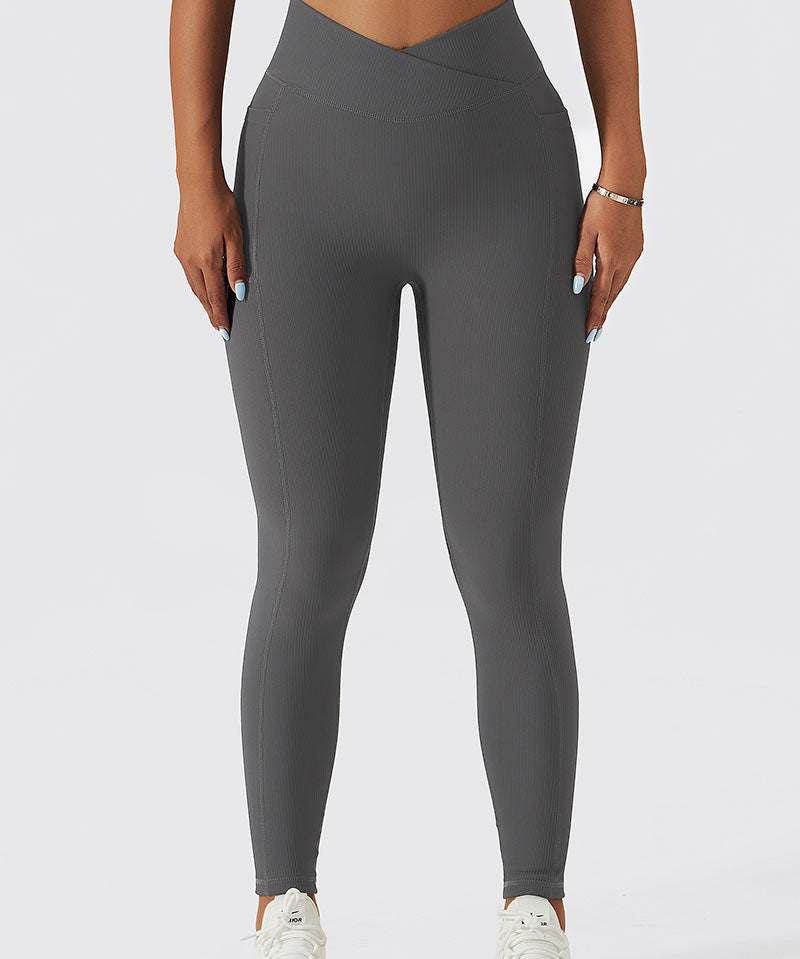 Ribbed V-Cross Leggings with Pockets by bornfocus