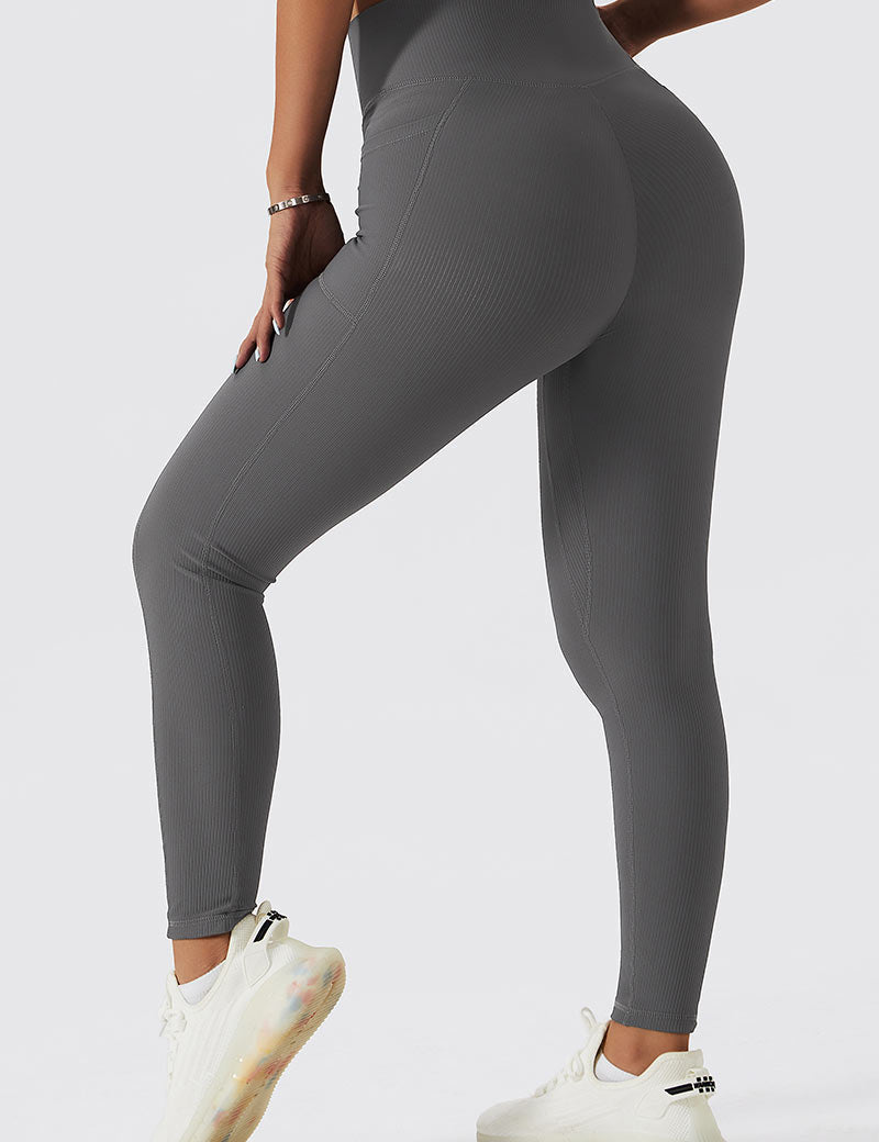 Ribbed V-Cross Leggings with Pockets by bornfocus