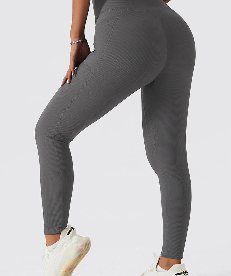 Ribbed V-Cross Leggings with Pockets by bornfocus