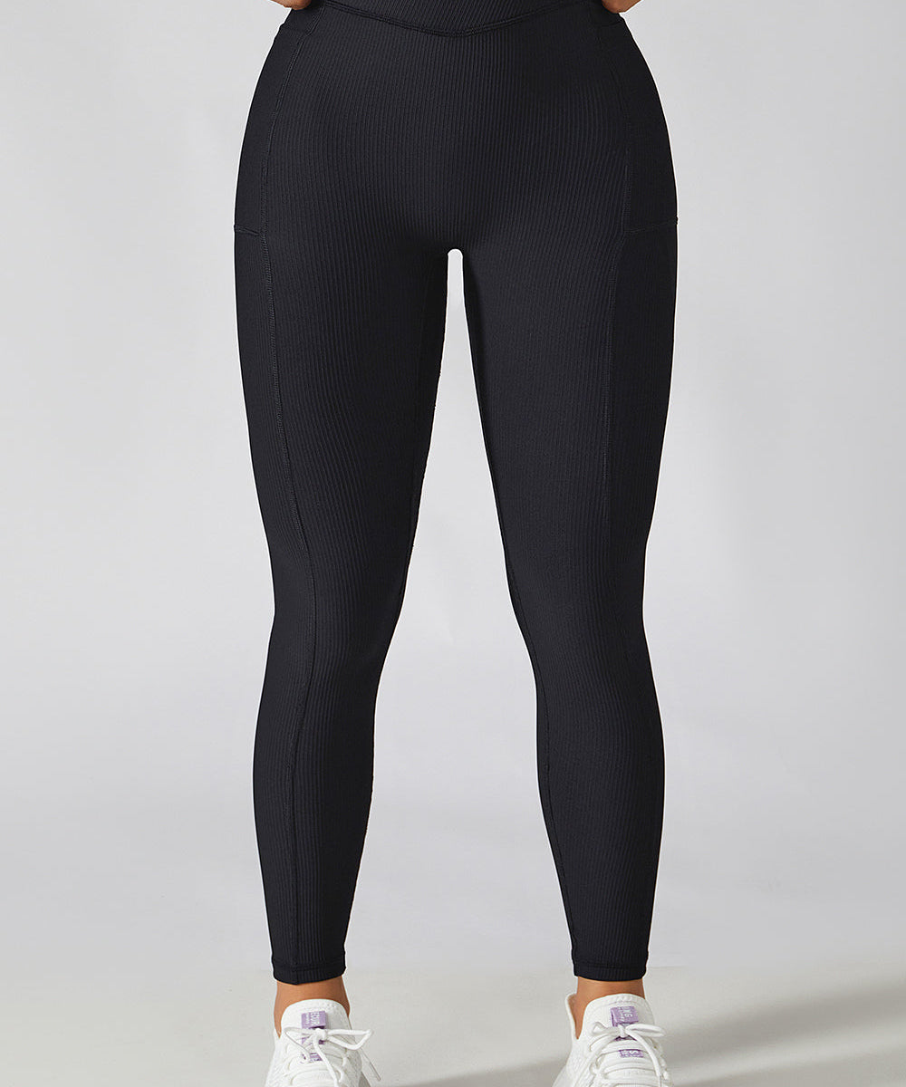 Ribbed V-Cross Leggings with Pockets by bornfocus