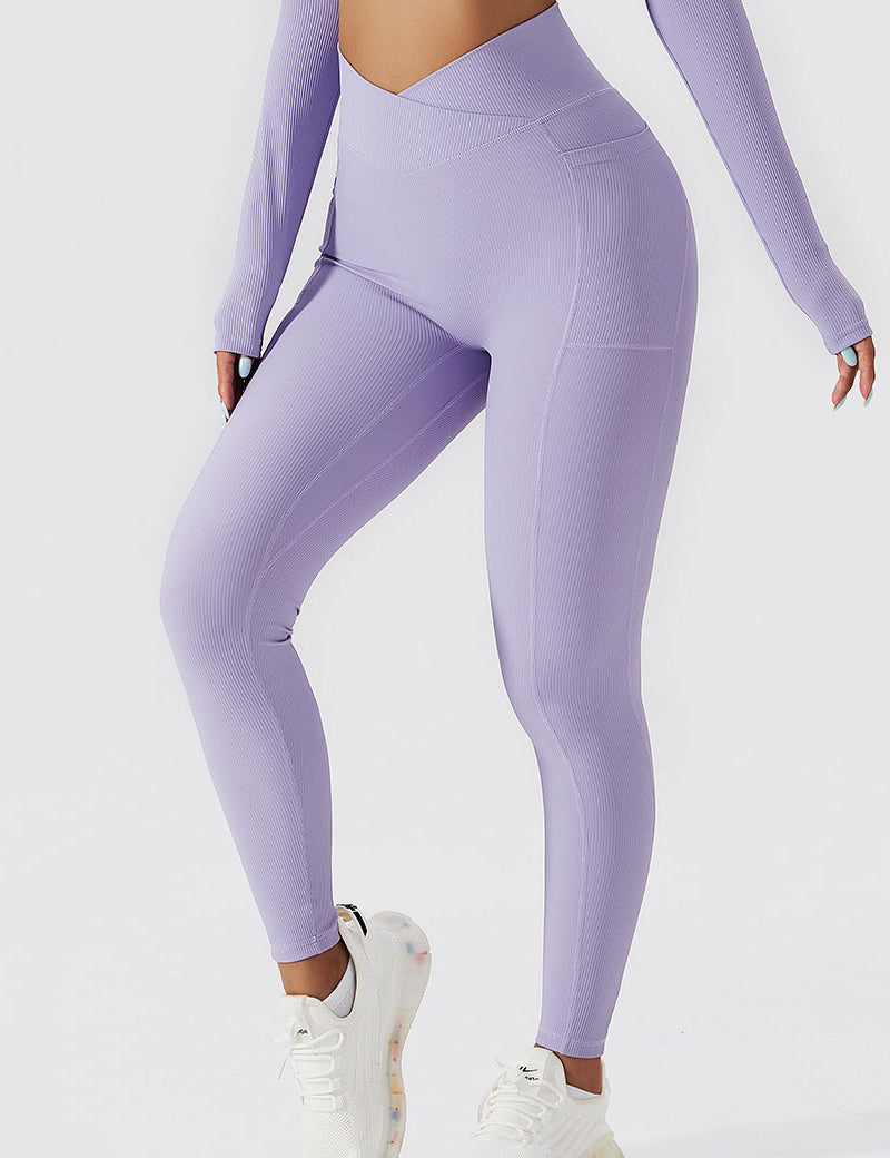 Ribbed V-Cross Leggings with Pockets by bornfocus