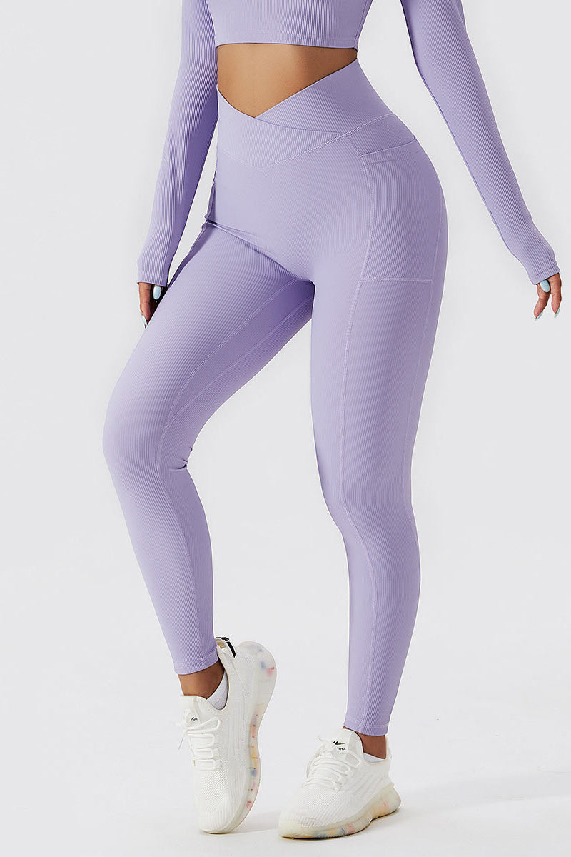 Ribbed V-Cross Leggings with Pockets by bornfocus