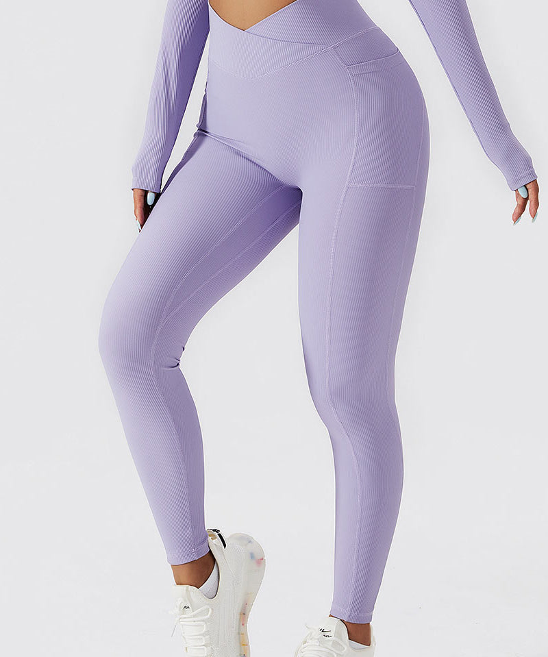 Ribbed V-Cross Leggings with Pockets by bornfocus