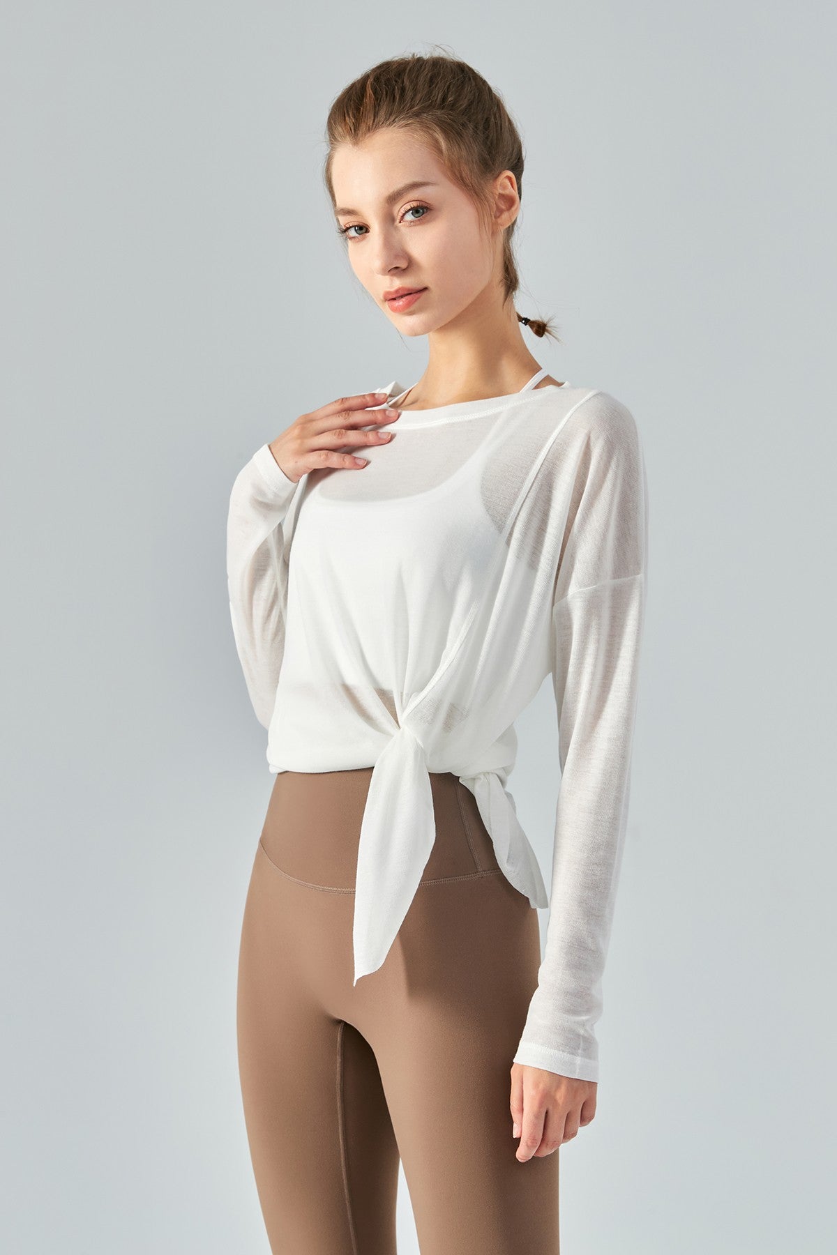 Sheer Mesh Long Sleeve Asymmetrical Hem Tops by bornfocus