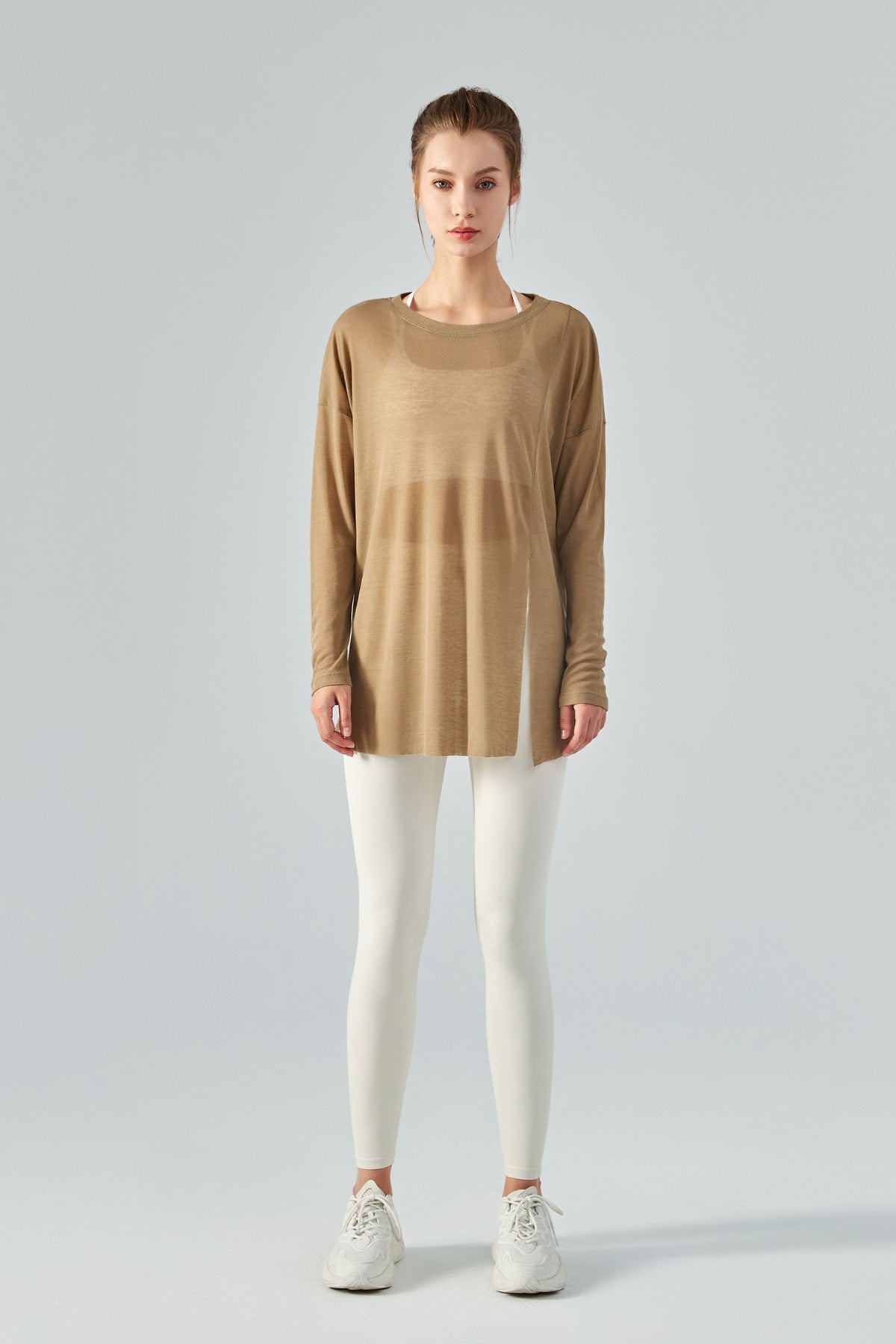 Sheer Mesh Long Sleeve Asymmetrical Hem Tops by bornfocus