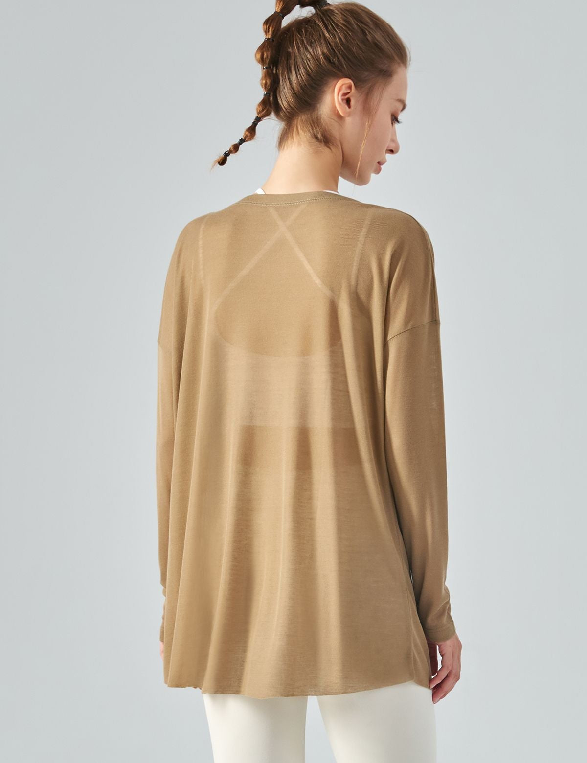 Sheer Mesh Long Sleeve Asymmetrical Hem Tops by bornfocus