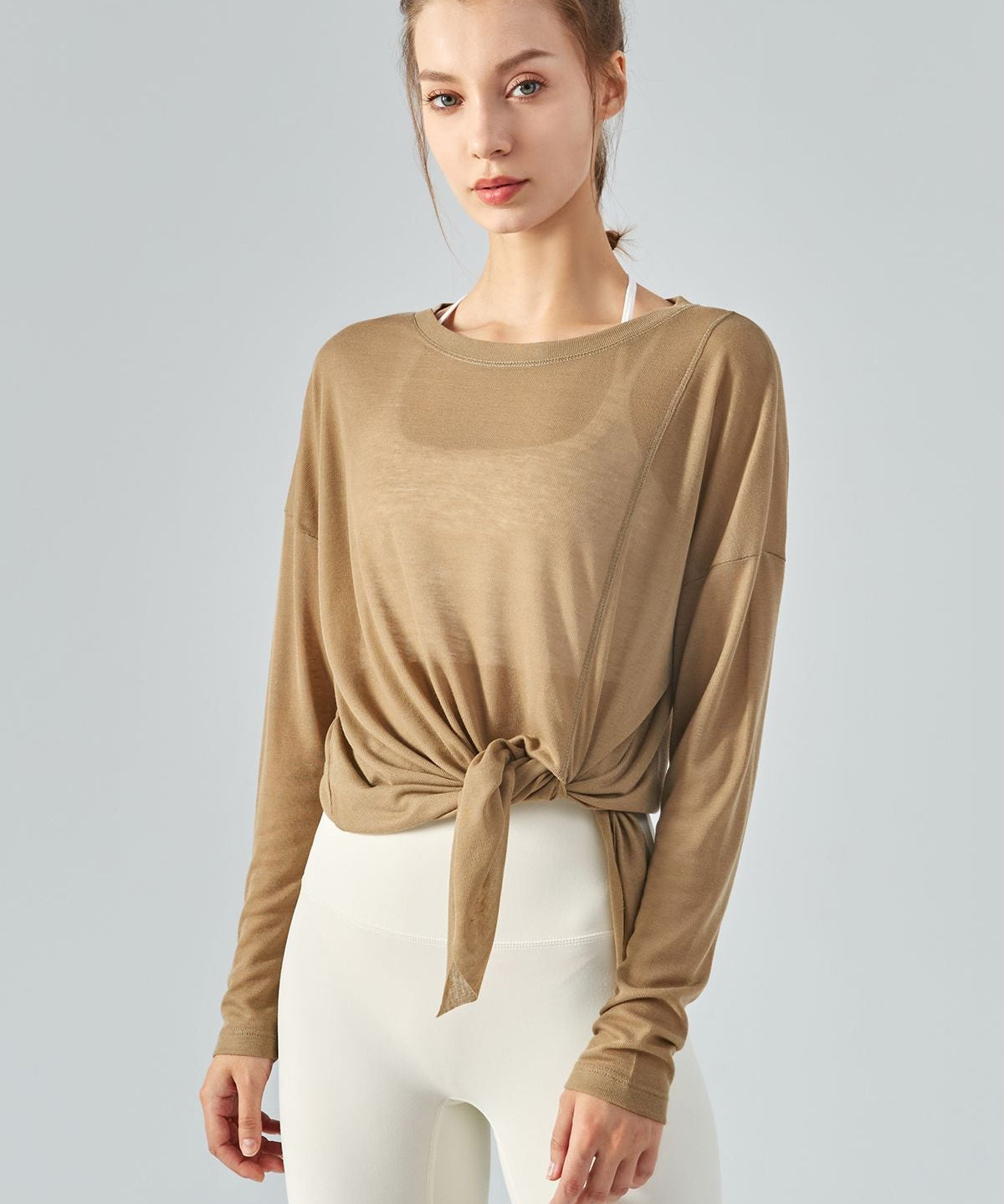 Sheer Mesh Long Sleeve Asymmetrical Hem Tops by bornfocus