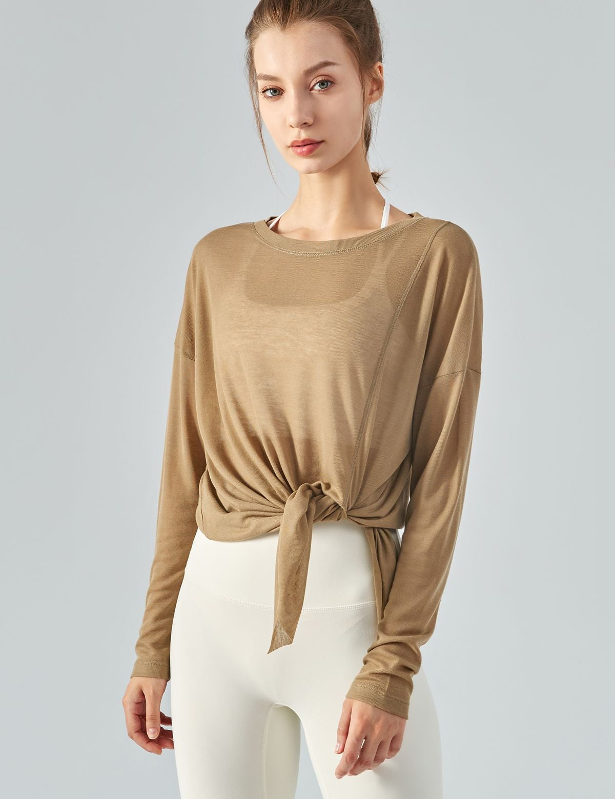 Sheer Mesh Long Sleeve Asymmetrical Hem Tops by bornfocus