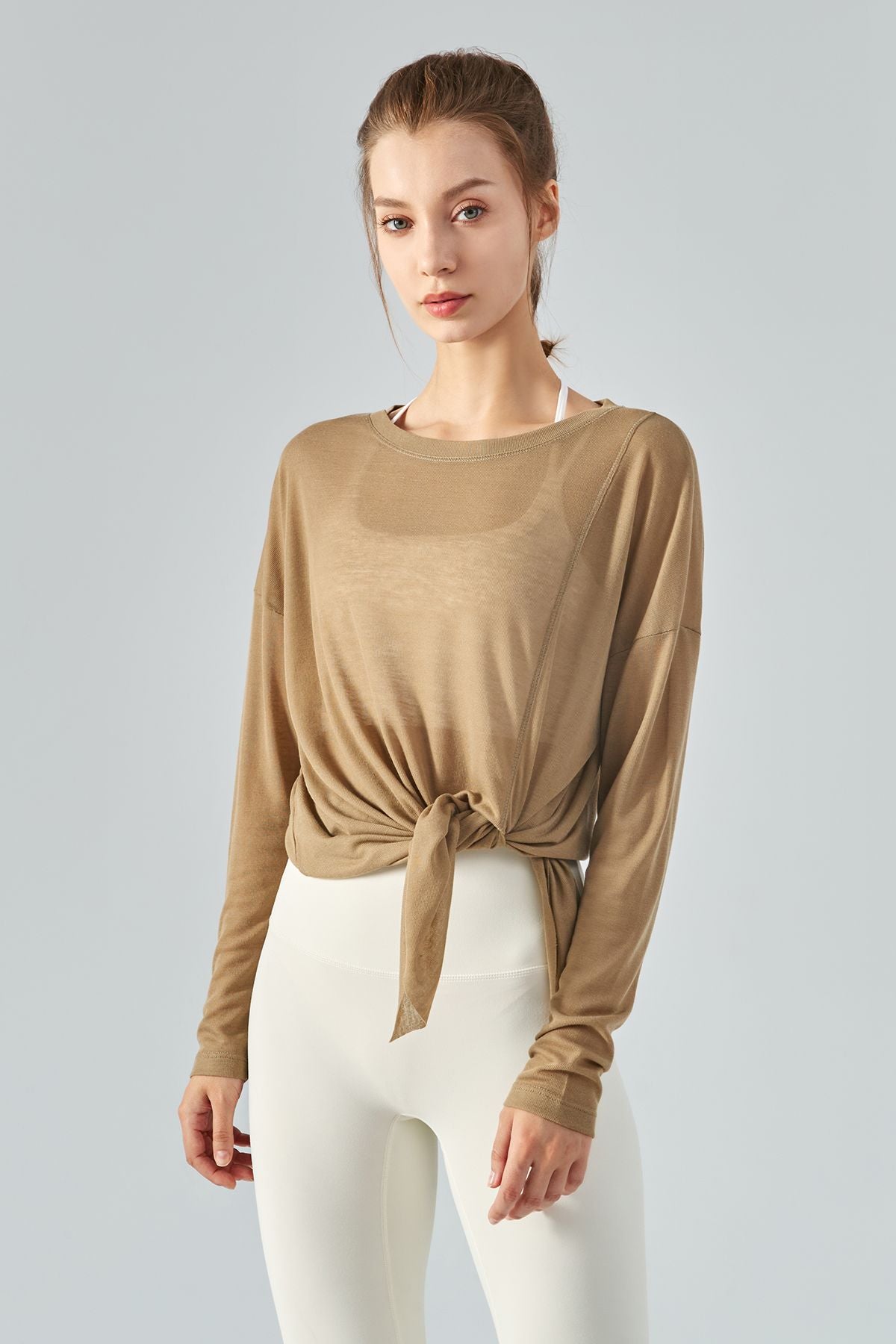 Sheer Mesh Long Sleeve Asymmetrical Hem Tops by bornfocus