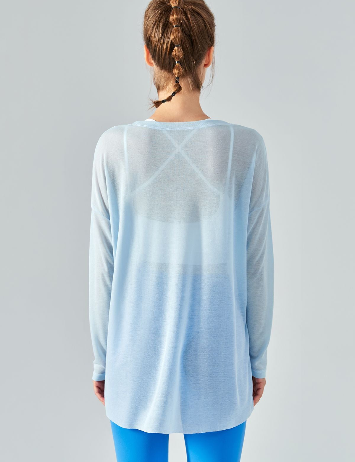 Sheer Mesh Long Sleeve Asymmetrical Hem Tops by bornfocus