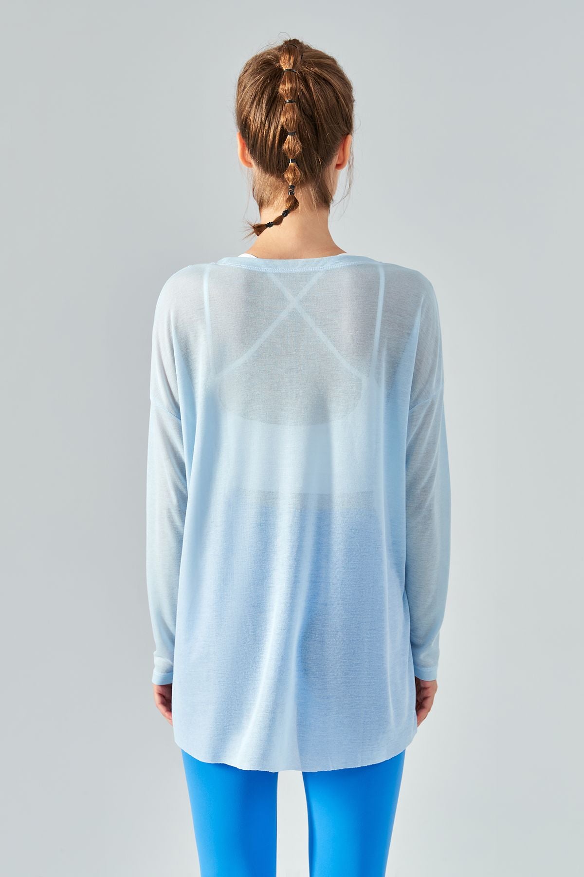 Sheer Mesh Long Sleeve Asymmetrical Hem Tops by bornfocus