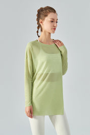 Sheer Mesh Long Sleeve Asymmetrical Hem Tops by bornfocus