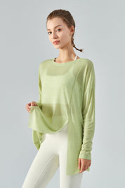 Sheer Mesh Long Sleeve Asymmetrical Hem Tops by bornfocus