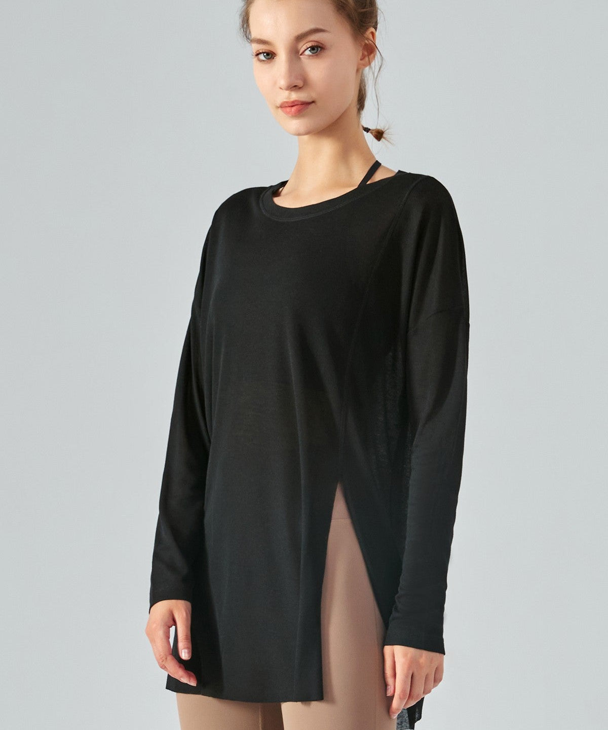 Sheer Mesh Long Sleeve Asymmetrical Hem Tops by bornfocus