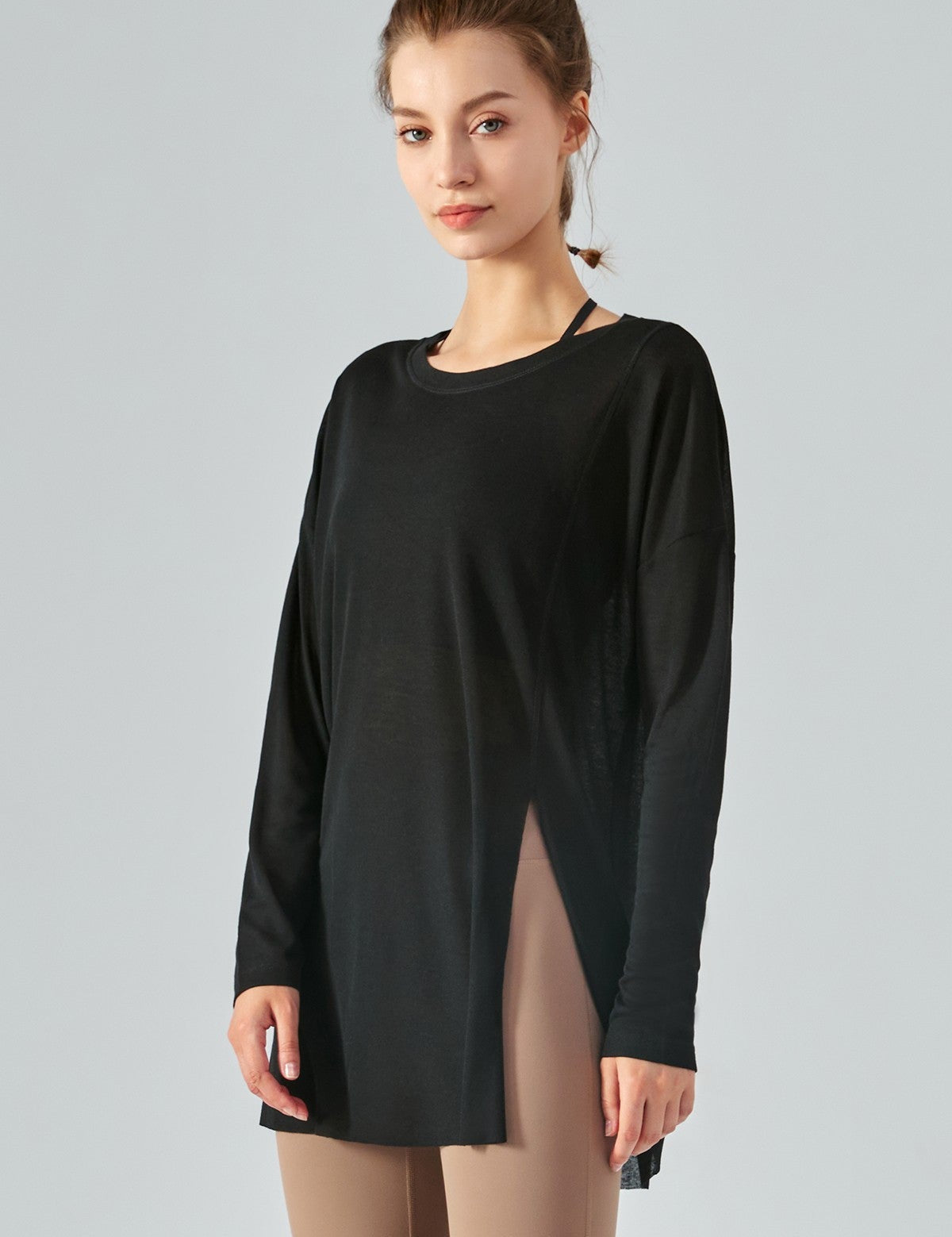 Sheer Mesh Long Sleeve Asymmetrical Hem Tops by bornfocus