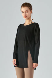 Sheer Mesh Long Sleeve Asymmetrical Hem Tops by bornfocus