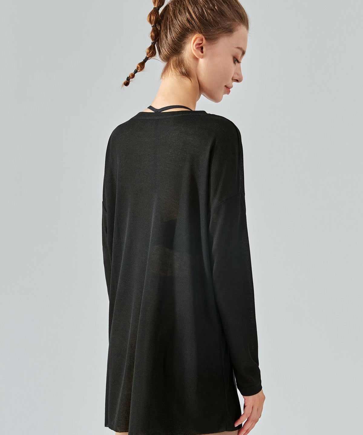 Sheer Mesh Long Sleeve Asymmetrical Hem Tops by bornfocus