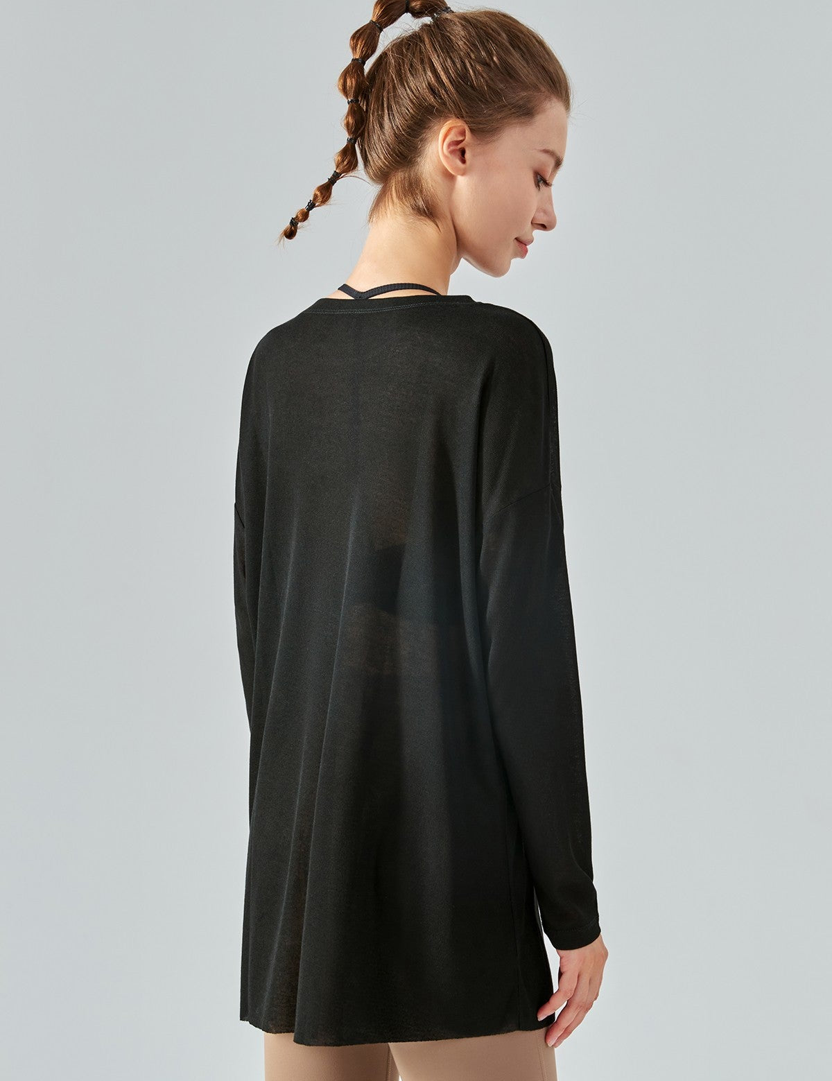 Sheer Mesh Long Sleeve Asymmetrical Hem Tops by bornfocus