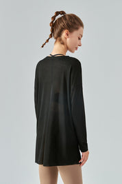 Sheer Mesh Long Sleeve Asymmetrical Hem Tops by bornfocus